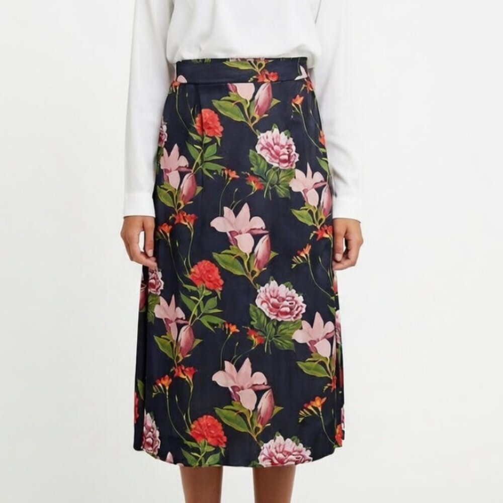 🌹 Catherine Malandrino Black Floral A-Line Skirt. Size 14. NWT